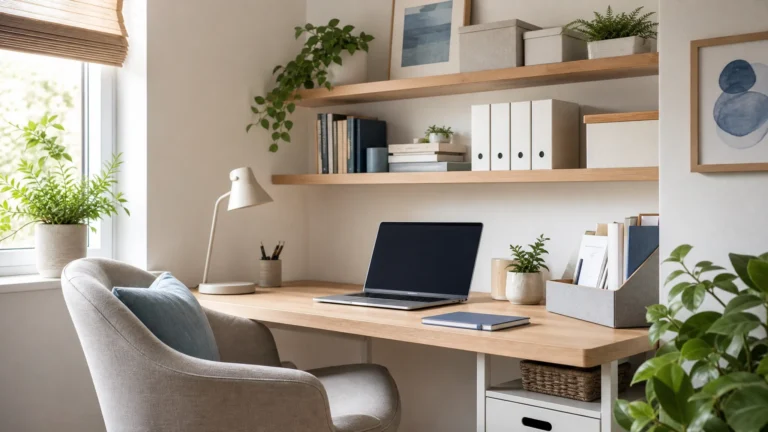 Home office pequeno: como organizar mesa, cadeira e iluminação Ilustração editorial de home office pequeno organizado