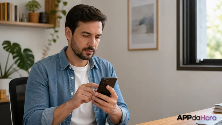 Cena editorial sobre a busca por arquivos importantes no celular