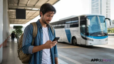 Cena editorial sobre a escolha de transporte pelo celular