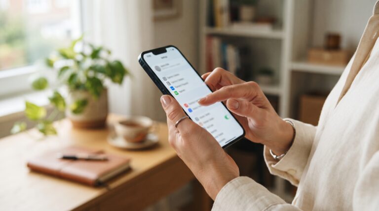 Mãos mexendo nas configurações de assinatura no celular